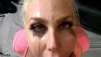 Big Tit Blonde Bimbo Gets Face Fucked Slapped Around And Spit On While Gagging On Cock