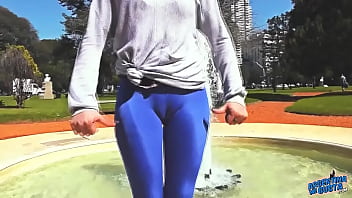 Round Ass Teen In Ultra Tight Shiny Spandex Showing Cameltoe In Public