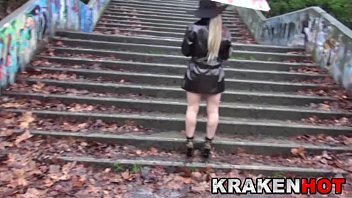 Big Tits Blonde Outdoor Provocative In A Rainning Day