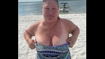 Slutty BBW Duca Wife Flashes Her Big Tits On A Public Beach